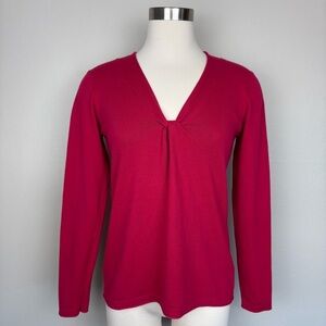 Title Nine Pullover Knit Sweater Deep Pink Size M V Neck Twist Knot Outdoor Gorp